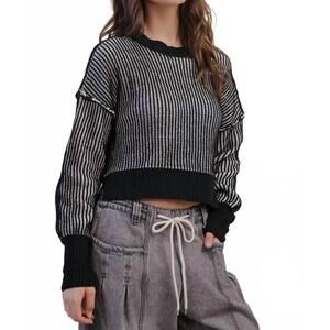 NEW VERY J cropped stripe sweater in black
